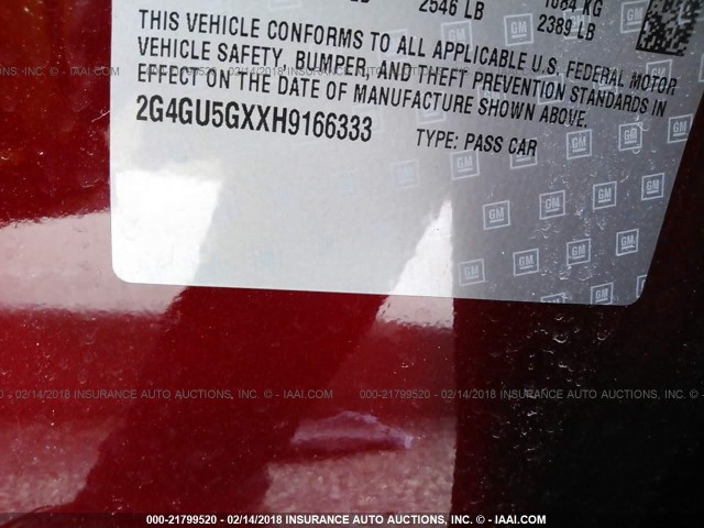 2G4GU5GXXH9166333 - 2017 BUICK REGAL GS RED photo 9