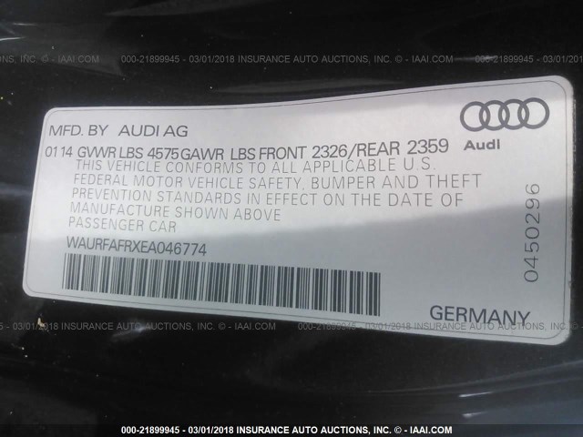 WAURFAFRXEA046774 - 2014 AUDI A5 PREMIUM PLUS BLACK photo 9