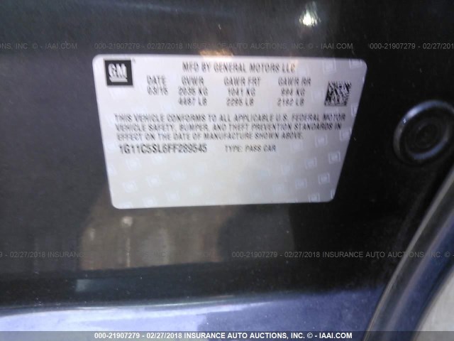 1G11C5SL6FF289545 - 2015 CHEVROLET MALIBU 1LT 灰色 照片 9