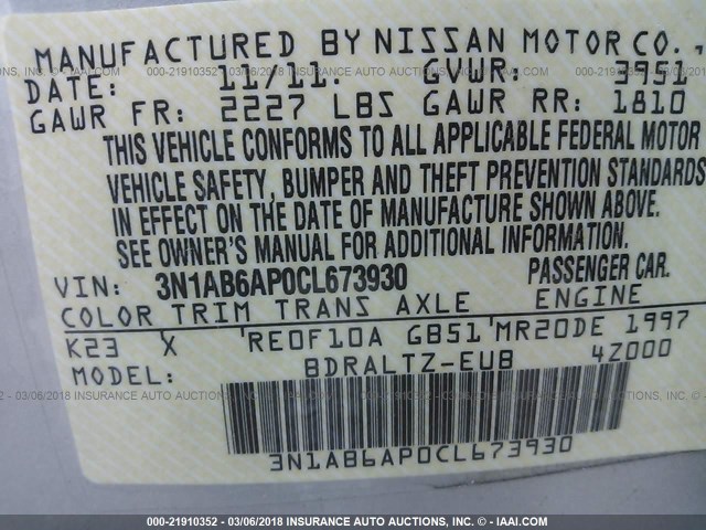 3N1AB6AP0CL673930 - 2012 NISSAN SENTRA 2.0/2.0S/SR/2.0SL SILVER photo 9