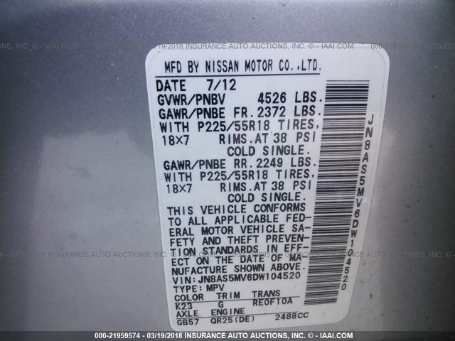 JN8AS5MV6DW104520 - 2013 NISSAN ROGUE S/SV SILVER photo 9