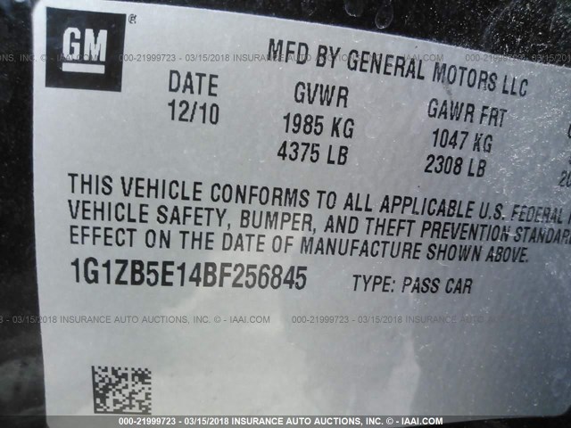 1G1ZB5E14BF256845 - 2011 CHEVROLET MALIBU LS შავი ფოტო 9