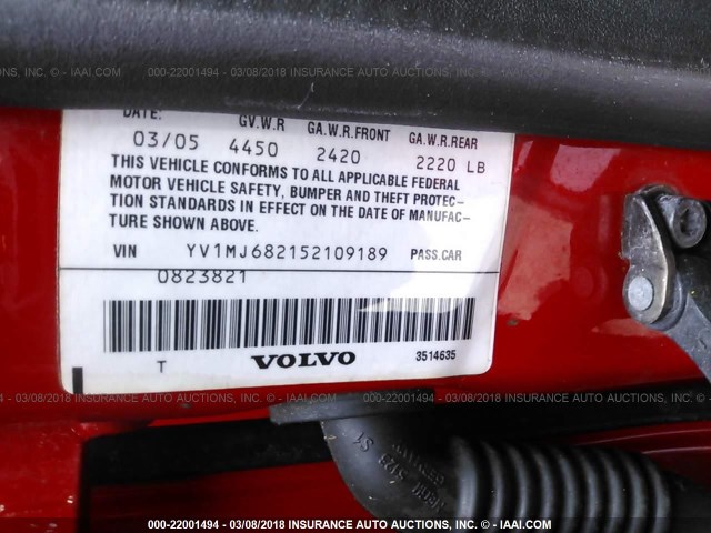 YV1MJ682152109189 - 2005 VOLVO V50 T5 RED photo 9