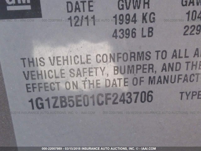 1G1ZB5E01CF243706 - 2012 CHEVROLET MALIBU LS BROWN photo 9