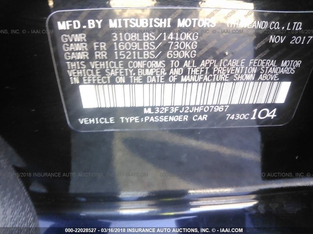 ML32F3FJ2JHF07967 - 2018 MITSUBISHI MIRAGE G4 ES Qara foto 9