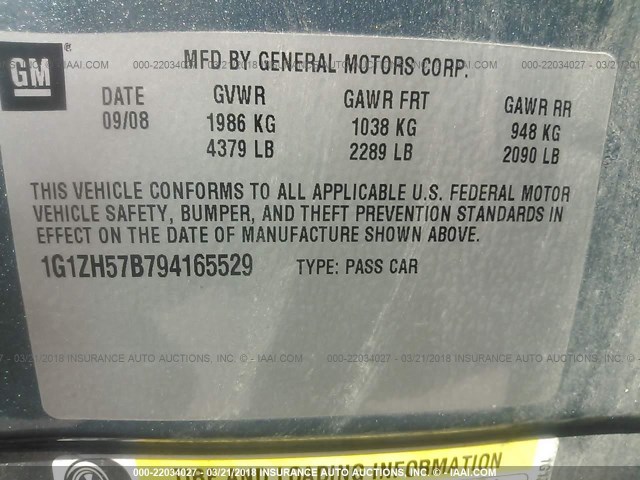 1G1ZH57B794165529 - 2009 CHEVROLET MALIBU 1LT 蓝色 照片 9