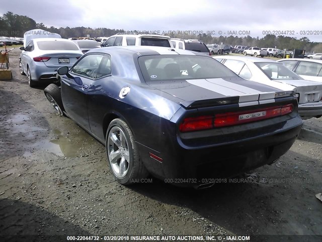 2C3CDYAG5DH653215 - 2013 DODGE CHALLENGER SXT BLUE photo 3