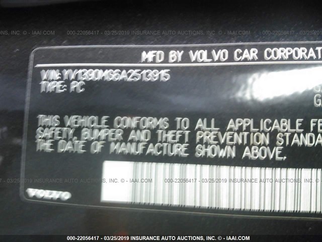 YV1390MS6A2513915 - 2010 VOLVO S40 2.4I BLACK photo 9