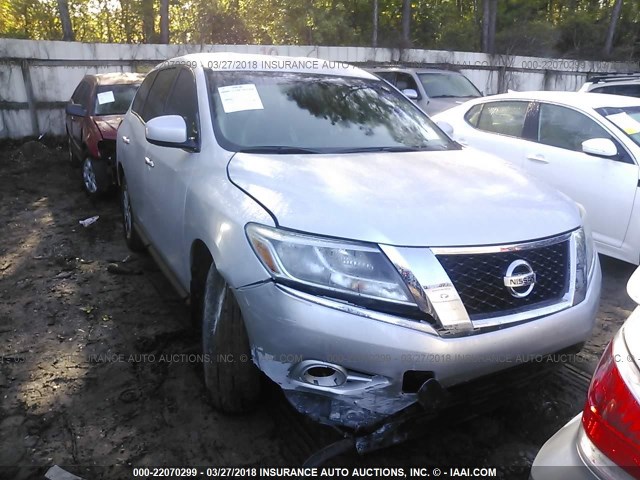 5N1AR2MM2DC685153 - 2013 NISSAN PATHFINDER S/SV/SL/PLATINUM SILVER photo 1