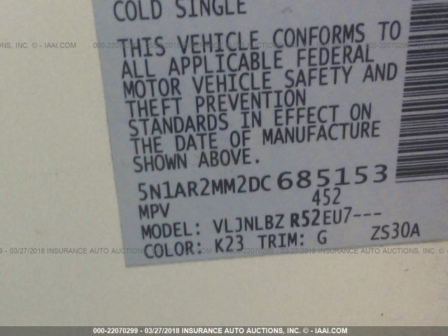 5N1AR2MM2DC685153 - 2013 NISSAN PATHFINDER S/SV/SL/PLATINUM SILVER photo 9