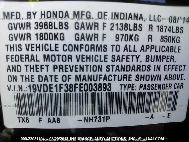 19VDE1F38FE003893 - 2015 ACURA ILX 20 BLACK photo 9