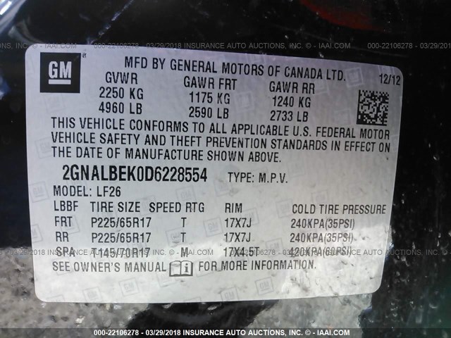 2GNALBEK0D6228554 - 2013 CHEVROLET EQUINOX LS 黑色 照片 9