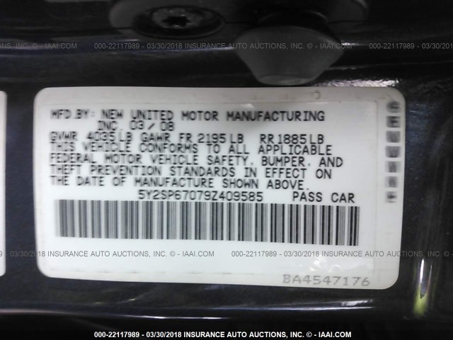 5Y2SP67079Z409585 - 2009 PONTIAC VIBE GRAY photo 9