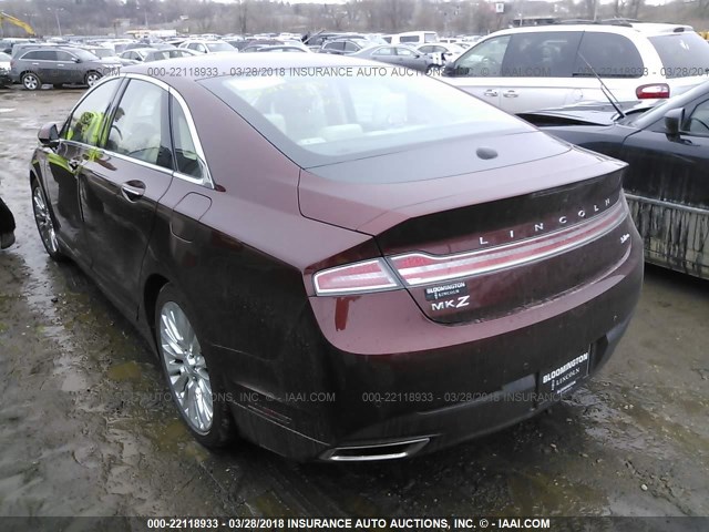 3LN6L2JK6FR607599 - 2015 LINCOLN MKZ MAROON photo 3