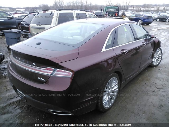 3LN6L2JK6FR607599 - 2015 LINCOLN MKZ MAROON photo 4