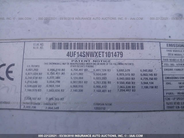 4UF14SNWXET101479 - 2014 ARCTIC CAT 1100 PRO CROSS  WHITE photo 9