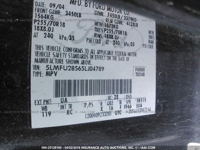 5LMFU28565LJ04789 - 2005 LINCOLN NAVIGATOR Қара фото 9