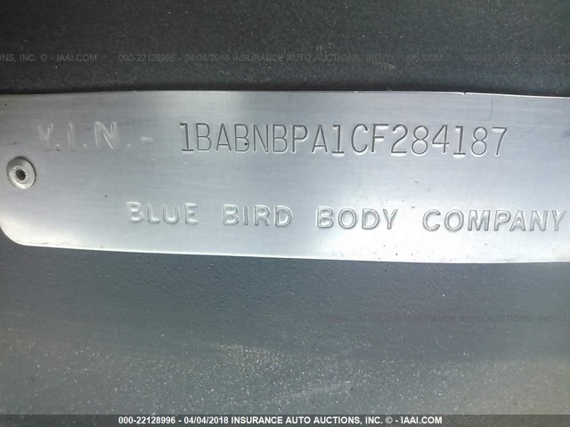 1BABNBPA1CF284187 - 2012 BLUE BIRD SCHOOL BUS / TRANSIT BUS  YELLOW photo 9