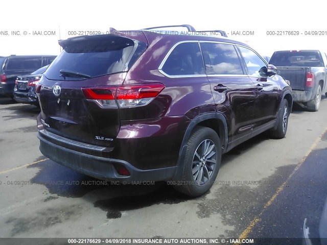 5TDJZRFH7HS481482 - 2017 TOYOTA HIGHLANDER SE/XLE RED photo 4