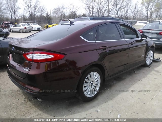 3FA6P0LU0FR248820 - 2015 FORD FUSION SE HYBRID MAROON photo 4