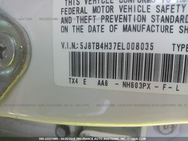 5J8TB4H37EL008035 - 2014 ACURA RDX WHITE photo 9