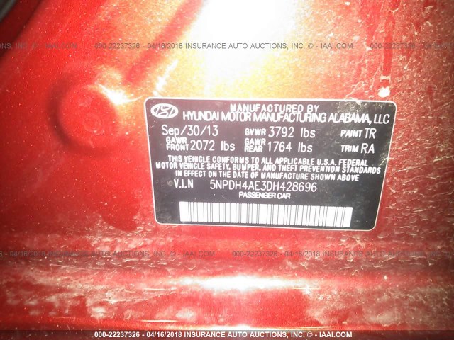 5NPDH4AE3DH428696 - 2013 HYUNDAI ELANTRA GLS/LIMITED RED photo 9