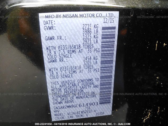 5N1AR2MN9GC614903 - 2016 NISSAN PATHFINDER S/SV/SL/PLATINUM GREEN photo 9