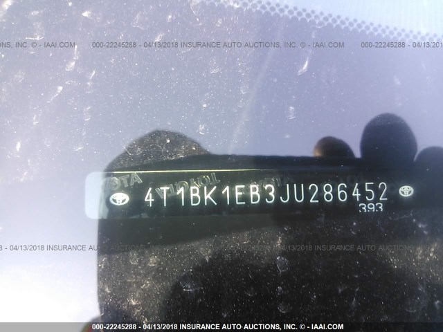 4T1BK1EB3JU286452 - 2018 TOYOTA AVALON XLE PLUS/PREMIUM/TOUR/LTD WHITE photo 9