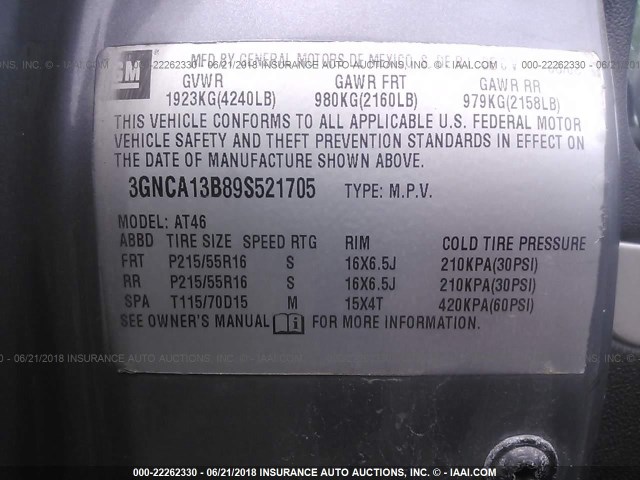 3GNDA13D88S594741 - 2008 CHEVROLET HHR LS Gris foto 9