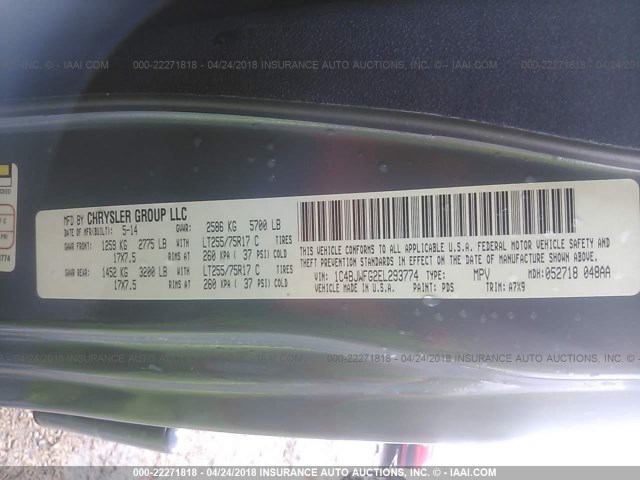 1C4BJWFG2EL293774 - 2014 JEEP WRANGLER UNLIMITE RUBICON ნაცრისფერი ფოტო 9