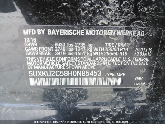 5UXKU2C58H0N85453 - 2017 BMW X6 XDRIVE35I BLACK photo 9