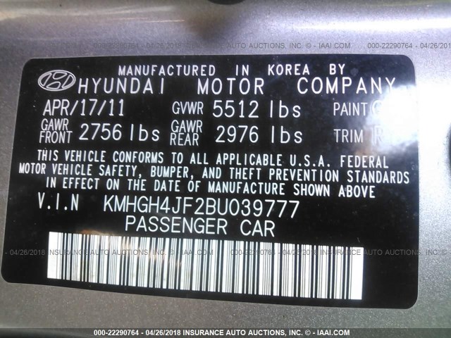 KMHGH4JF2BU039777 - 2011 HYUNDAI EQUUS SIGNATURE/ULTIMATE GRAY photo 9