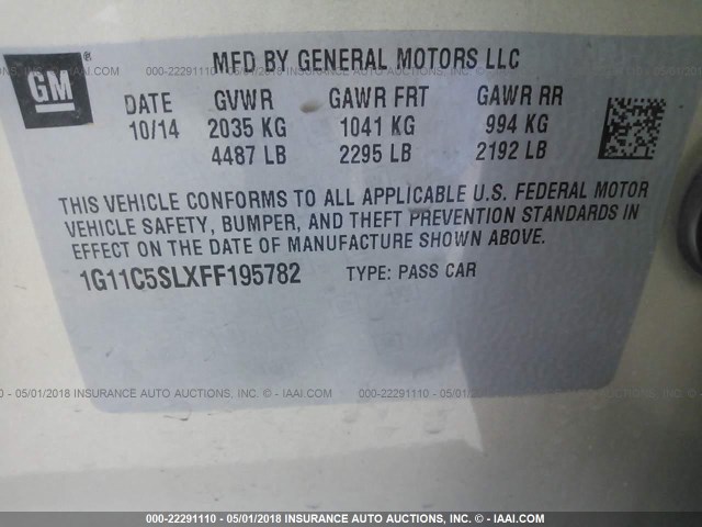 1G11C5SLXFF195782 - 2015 CHEVROLET MALIBU 1LT TAN photo 9