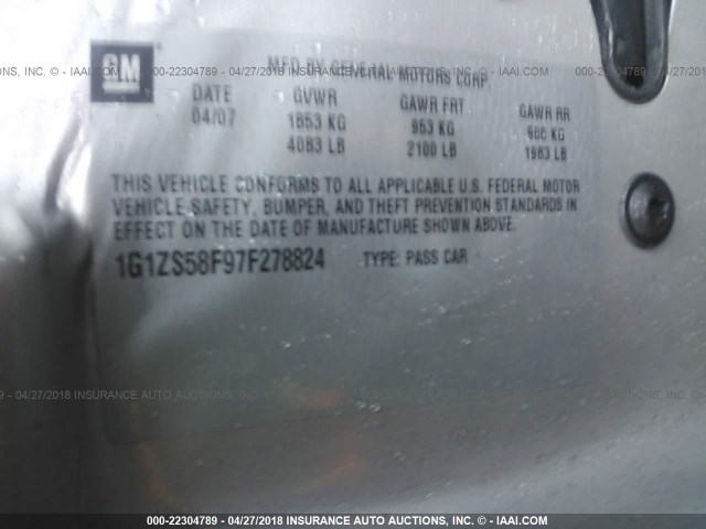 1G1ZS58F97F278824 - 2007 CHEVROLET MALIBU LS 银色 照片 9