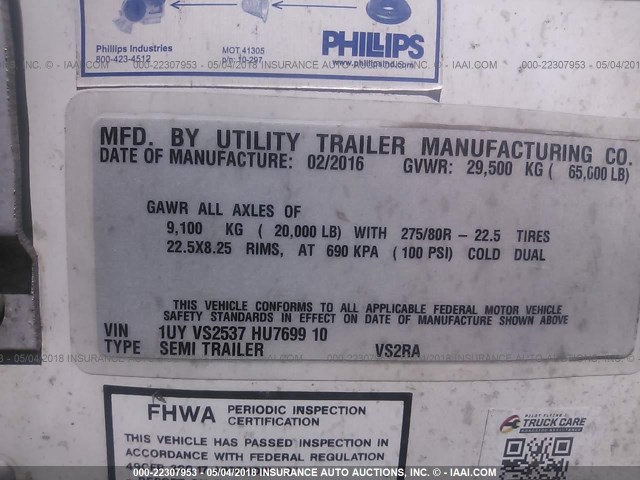 1UYVS2537HU769910 - 2017 UTILITY TRAILER MFG VAN  WHITE photo 9