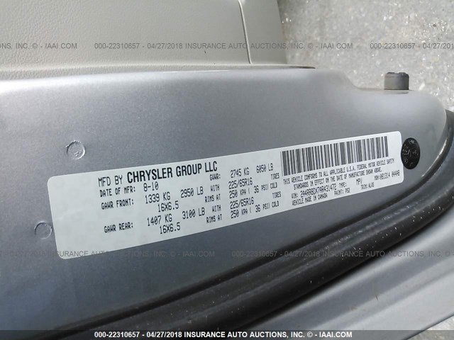 2A4RR8DX7AR431472 - 2010 CHRYSLER TOWN & COUNTRY TOURING PLUS SILVER photo 9