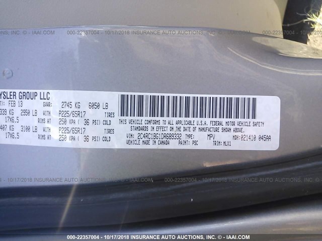 2C4RC1BG1DR689332 - 2013 CHRYSLER TOWN & COUNTRY TOURING GRAY photo 9