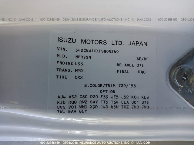 54DC4W1CXFS805249 - 2015 ISUZU NPR HD WHITE photo 10