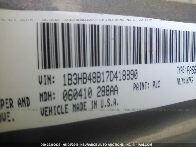 1B3HB48B17D418890 - 2007 DODGE CALIBER SXT GOLD photo 9