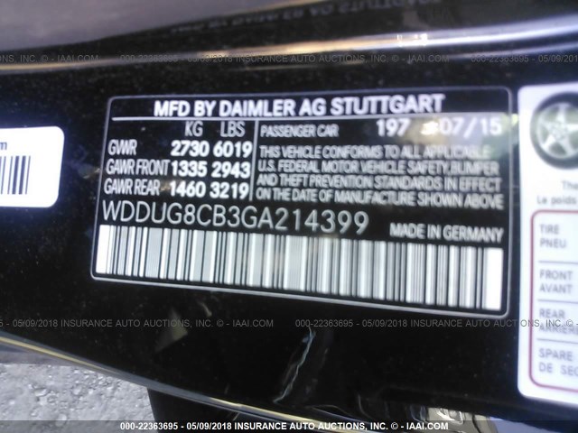 WDDUG8CB3GA214399 - 2016 MERCEDES-BENZ S 550 BLACK photo 9