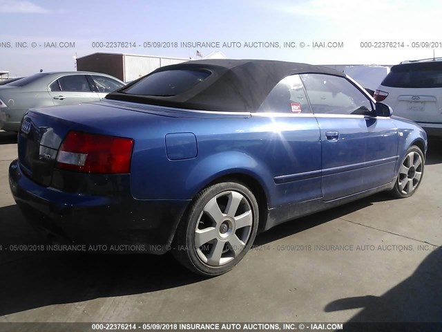 WAUAT48H63K012477 - 2003 AUDI A4 3.0 CABRIOLET BLUE photo 4