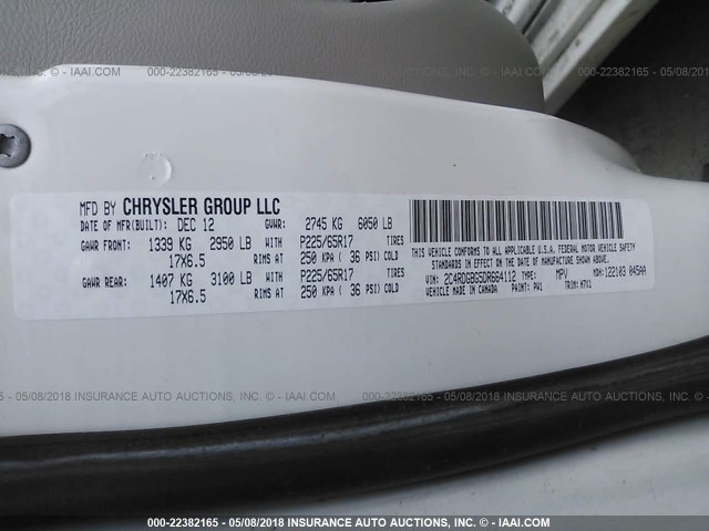 2C4RDGBG5DR664112 - 2013 DODGE GRAND CARAVAN SE WHITE photo 9