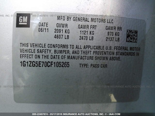 1G1ZG5E70CF105265 - 2012 CHEVROLET MALIBU LTZ SILVER photo 9