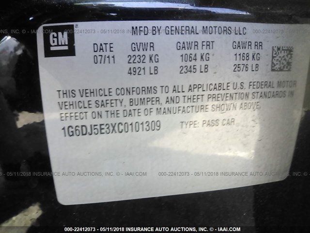 1G6DJ5E3XC0101309 - 2012 CADILLAC CTS PERFORMANCE COLLECTION Черный фото 9