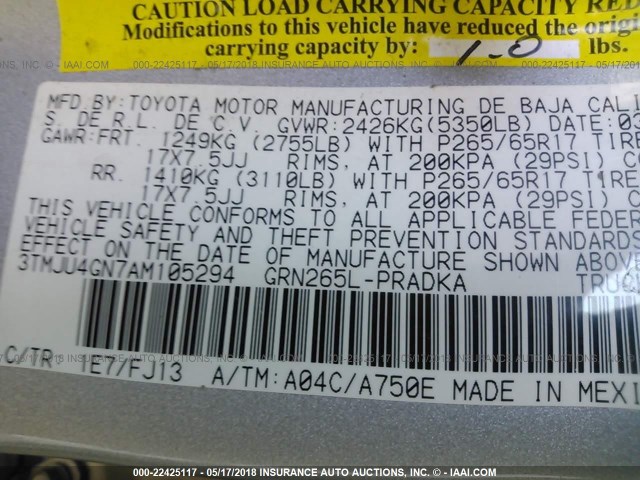 3TMJU4GN7AM105294 - 2010 TOYOTA TACOMA DOUBLE CAB PRERUNNER SILVER photo 9