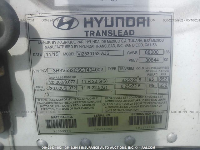 3H3V532C5GT494002 - 2016 HYUNDAI STEEL INDUSTRIES VAN  Սպիտակ լուսանկար 9