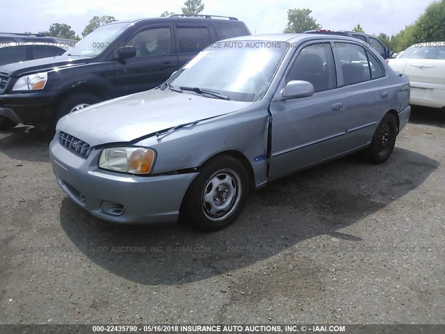 KMHCG45C82U310424 - 2002 HYUNDAI ACCENT GL BLUE photo 2