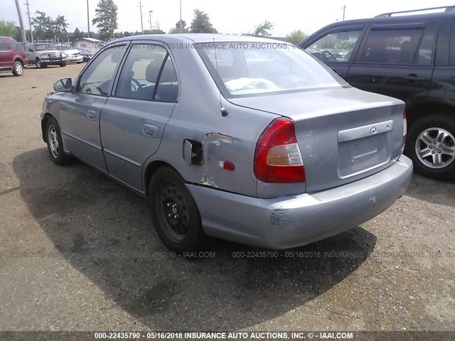 KMHCG45C82U310424 - 2002 HYUNDAI ACCENT GL BLUE photo 3