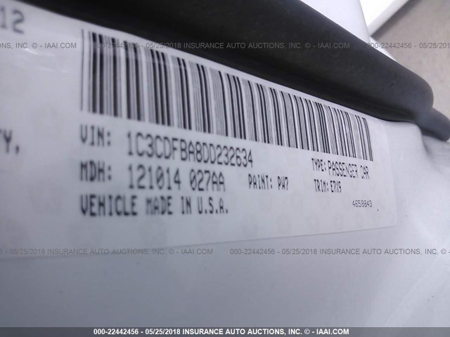 1C3CDFBA8DD232634 - 2013 DODGE DART SXT WHITE photo 9