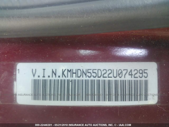 KMHDN55D22U074295 - 2002 HYUNDAI ELANTRA GLS/GT MAROON photo 9